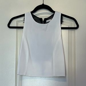 Alice + Olivia Crepe de Chine & Black Lace Crop Top